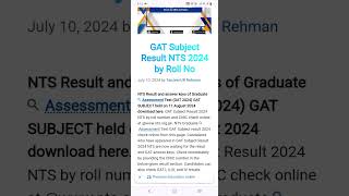 GAT Subject Result 2024 11 August NTS Answer Keys [upl. by Melonie965]