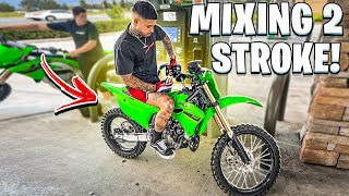 MIXING 2 STROKE AT THE GAS STATION ON MY 2022 KX112  BRAAP VLOGS [upl. by Llenwad]