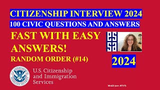 2024 Random 100 Civics Questions and Answers US Citizenship Interview 2024  Fast Easy Answer 14 [upl. by Raji365]