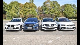 BMW X3 vs Ford Edge vs Skoda Kodiaq RS vs Volkswagen Tiguan Allspace [upl. by Anse530]