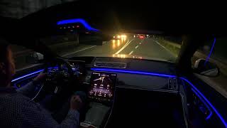 ASMR Highway Driving into the Night No Talking No Music in the Mercedes SClass [upl. by Anayd]