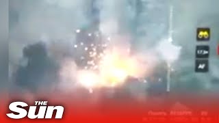 Ukrainian forces destroy Russian ammo warehouse in huge explosion [upl. by Oicam]