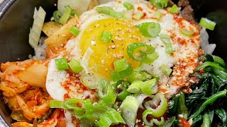 BIBIMBAP HACK Korean HotpotStone Pot Bibimbap Use leftovers to create a yummy dish 돌솟비빔밥 [upl. by Vander406]