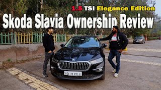 Skoda Slavia 15 TSI Elegance Edition Ownership Review Slavia with New Black Color and More Features [upl. by Honniball]