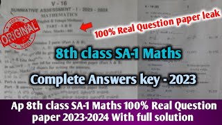 💯Ap 8th class sa1 maths real question paper and answer 2023248th class sa1 maths Answer key 2023 [upl. by Gervais]