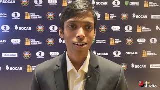 Praggnanandhaa on his win over Fabiano Caruana and facing Carlsen in the finals of World Cup 2023 [upl. by Enirehtak658]