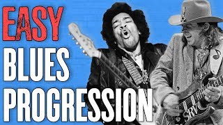 Easy Blues Guitar Progression Play Like Jimi Hendrix  Stevie Ray Vaughan [upl. by Gnoud]