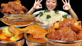 Massive Mukbang Eating Spicy Mutton Gravy Chicken Gizzard Curry Fish Curry Chicken Egg Curry [upl. by Ailis]