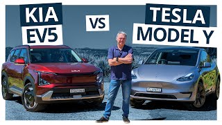 2024 Tesla Model Y vs Kia EV5  Australia’s topselling EV faces its toughest challenger yet [upl. by Ahsaeyt54]