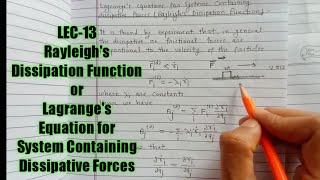 II Rayleighs Dissipation Function II in Hindi [upl. by Moriah743]