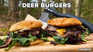 Making Incredible Burgers in the Forest  DEER MEAT BURGERS [upl. by Yornoc768]