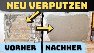 Kleine Stelle neu verputzen  Abgefallenen Putz ausbessern Loch in beschädigter Wand Grundlagen [upl. by Nnaael363]