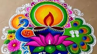 Peacock rangoli for new year  new year rangoli  happy new year rangoli  rangoli designs [upl. by Zachar]