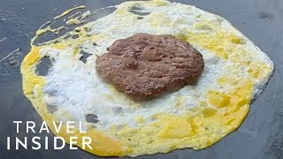 MalaysianStyle Burger Wrapped In A Fried Egg [upl. by Corella]