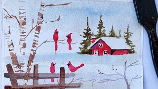 Easy snowscape in Watercolor Easy Hack with Card [upl. by Rosabelle]