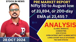 quotBrent crude down 445ampCrude oil down 455quot PreMarket Report Nifty amp Bank Nifty 28 Oct 2024 Range [upl. by Zabrine650]