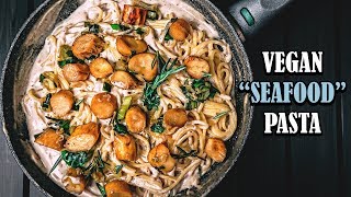 VEGAN SEAFOOD PASTA  SCALLOPS amp SPAGHETTI  MUSHROOM RECIPE VEGAN [upl. by Sucramrej]