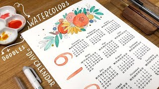 how to make a whimsical DIY wall calendar with watercolor and doodlles [upl. by Shult]