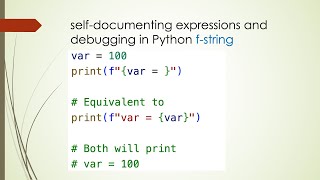 selfdocumenting expressions and debugging in Python fstring Python  String  Debugging [upl. by Lexy]