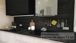 AntesampDespués Reforma de cocina de 75 m2 en madera y tonos negros [upl. by Atelra325]