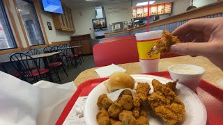 Chicken Express spicy 🌶 chicken 🍗 tenders with Fried okra and cream gravy and a Roll 😋 POV [upl. by Bega]