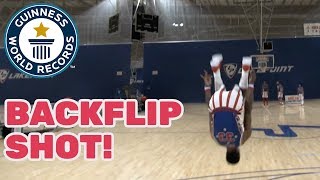 Harlem Globetrotters Farthest backflip basketball shot  Guinness World Records Day 2018 [upl. by Oba]