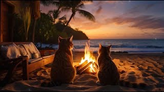 Beach Ambience  Relaxing Ocean Waves with Crackling Fire Sounds  White Noise for Sleep [upl. by Ardnazxela]