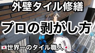 【外壁タイル修繕②】危険が危ない！タイルの剥がし方解説！世界一のタイル職人タイル職人職人YouTuber [upl. by Ullyot632]