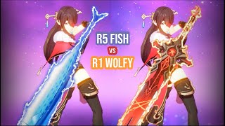 R5 LUXURIOUS SEA LORD VS WOLF GRAVESTONE R1 on Beidou Damage Comparison  Genshin Impact [upl. by Ardussi]