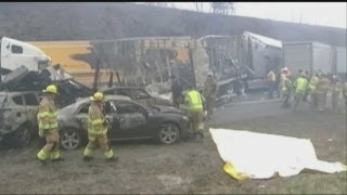 Three dead in 95 car pile up on state border [upl. by Goldstein636]