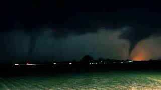 Twin tornadoes currently moving closely together through northeastern Arkansas [upl. by Corty]