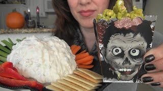 SassEsnacks ASMR Brain Dip  Zombie Boogers  Gummy Body Parts  Halloween Party  Eating Sounds [upl. by Rusert]