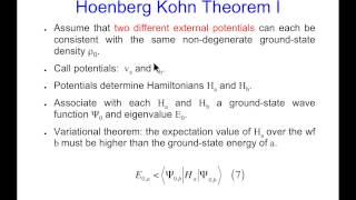 CompChem0503 Density Functional Theory HohenbergKohn Theorems [upl. by Ihp]