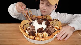 ASMR Ice Cream Sundae Mukbang Chocolate Chip Cookies Fudge Brownies Waffles Whipped Cream [upl. by Schaffer880]