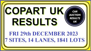 COPART UK AUCTION RESULTS FOR FRIDAY 291223 [upl. by Okechuku]