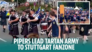 Stuttgart fanzone starts to fill up as pipers lead Tartan Army march [upl. by Valda]