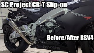 Aprilia RSV4 SC Project CRT Exhaust Install BeforeAfter [upl. by Veator]