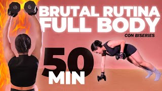 BRUTAL FULL BODY en 50 MIN 💥 Rutina Cuerpo Completo con Mancuernas [upl. by Kirch105]