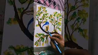 Water coloring painting tutorial beginners  tree and beautiful bird painting art shortvideo [upl. by Ecniv]