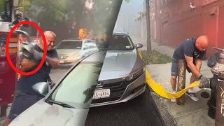 Firefighter Breaks Car Window to Access Blocked Fire Hydrant [upl. by Elle]