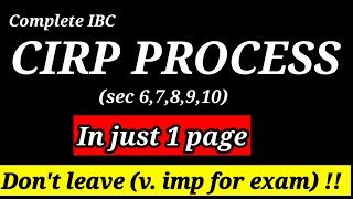 Complete CIRP Process  Section 678910 of IBC  Paper 4  Paper 6D  CA CS CMA  Must Watch [upl. by Enilarac997]