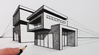 How to Draw a House in Two Point Perspective Modern House [upl. by Ricard790]