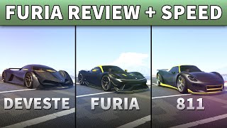 GTA 5 Grotti Furia Customization Review  Top Speed Drag Test  GTA ONLINE FURIA vs DEVESTE vs 811 [upl. by Aicatsanna856]