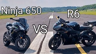 Yamaha R6 VS Ninja 650 Drag Race [upl. by Barta]