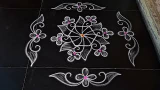 simple rangoli design  simple side border rangoli design  daily muggulu  easy rangoli design [upl. by Edelman498]