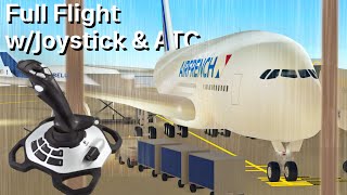 PTFS  Full flight with JOYSTICK  ATC  RFD  PPH  A380  Rainstorm [upl. by Tillie]