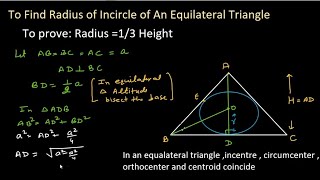 How to find radius of incircle of an equilateral triangle  Relation between radius of incircle and [upl. by Seidler]