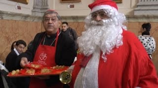 Napoli  Il cardinale Sepe serve alla tavola dei poveri 291215 [upl. by Eudo]