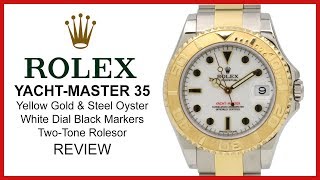 Rolex YACHTMASTER 35 TwoTone yellow GoldSteel whiteblack Dial Oyster  REVIEW 168623 [upl. by Willet]