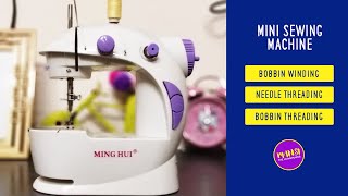 Mini sewing machine bobbin threading needle threading and bobbin winding  Mini Sewing Machine Demo [upl. by Veda]